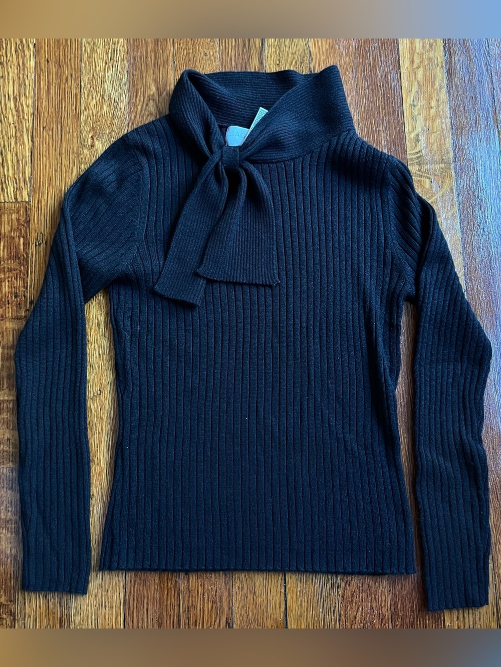 Y2k preppy bow tie collar black long sleeve knit sweater